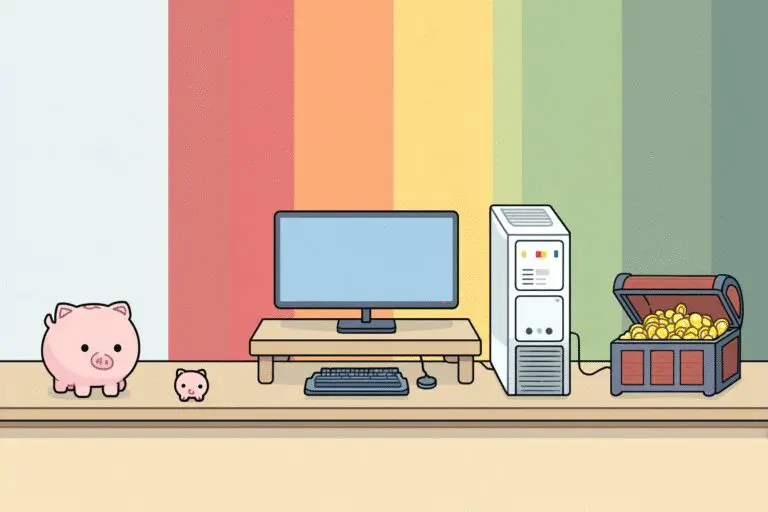 A PC and monitor on a spectrum from budget to high-end illustrating how much is a gaming PC and monitor