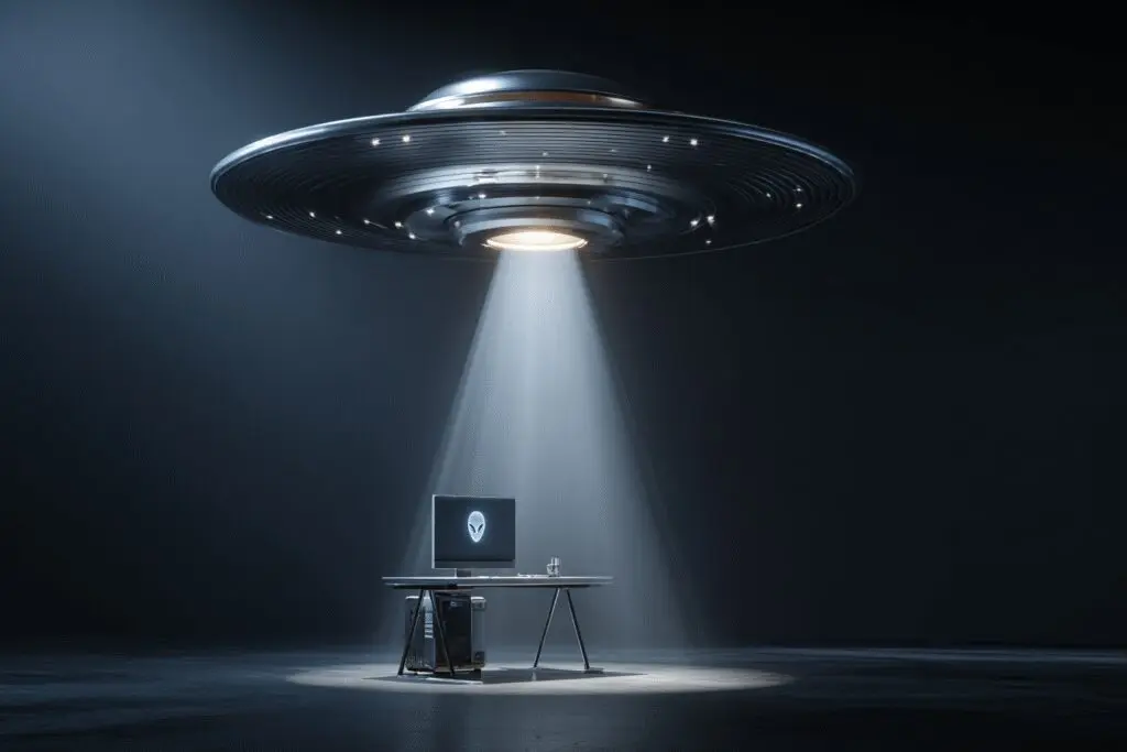 A UFO delivering a gaming PC a metaphor for the FAQ is Dell Alienware good for gaming A UFO delivering a gaming PC a metaphor for the FAQ is Dell Alienware good for gaming