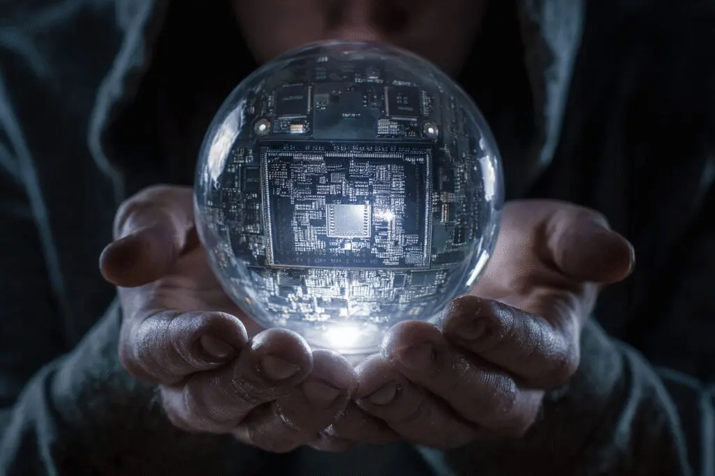 A crystal ball revealing a motherboard model a metaphor for how to check what motherboard I have