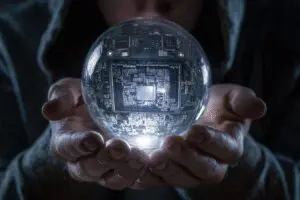 A crystal ball revealing a motherboard model a metaphor for how to check what motherboard I have