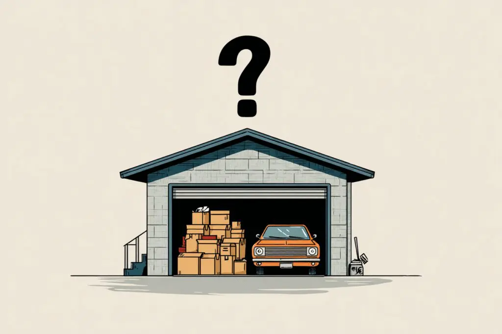 A full one-car garage with a question mark illustrating the FAQ is 1TB enough for gaming A full one-car garage with a question mark illustrating the FAQ is 1TB enough for gaming