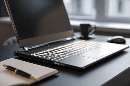 A gaming laptop on a professional work desk answering can gaming laptops be used for work