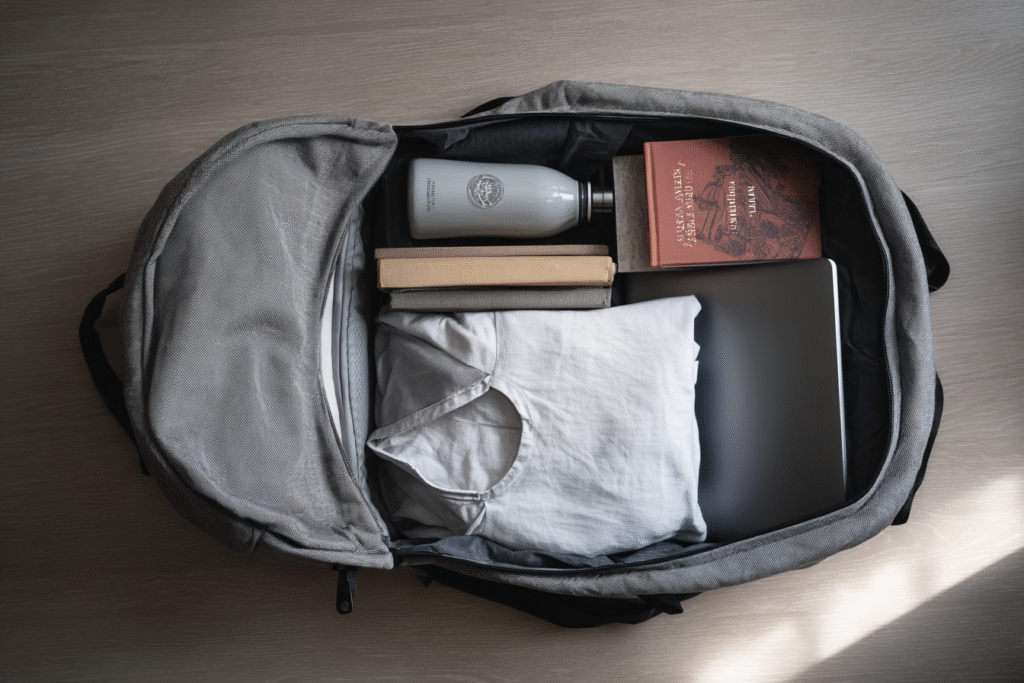 A gaming laptop packed in a backpack with daily items a visual for the FAQ are gaming laptops worth it