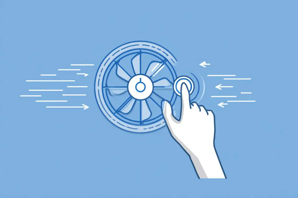 A hand turning a dial to increase the wind from a fan answering the FAQ on how to control fans on a PC A hand turning a dial to increase the wind from a fan answering the FAQ on how to control fans on a PC