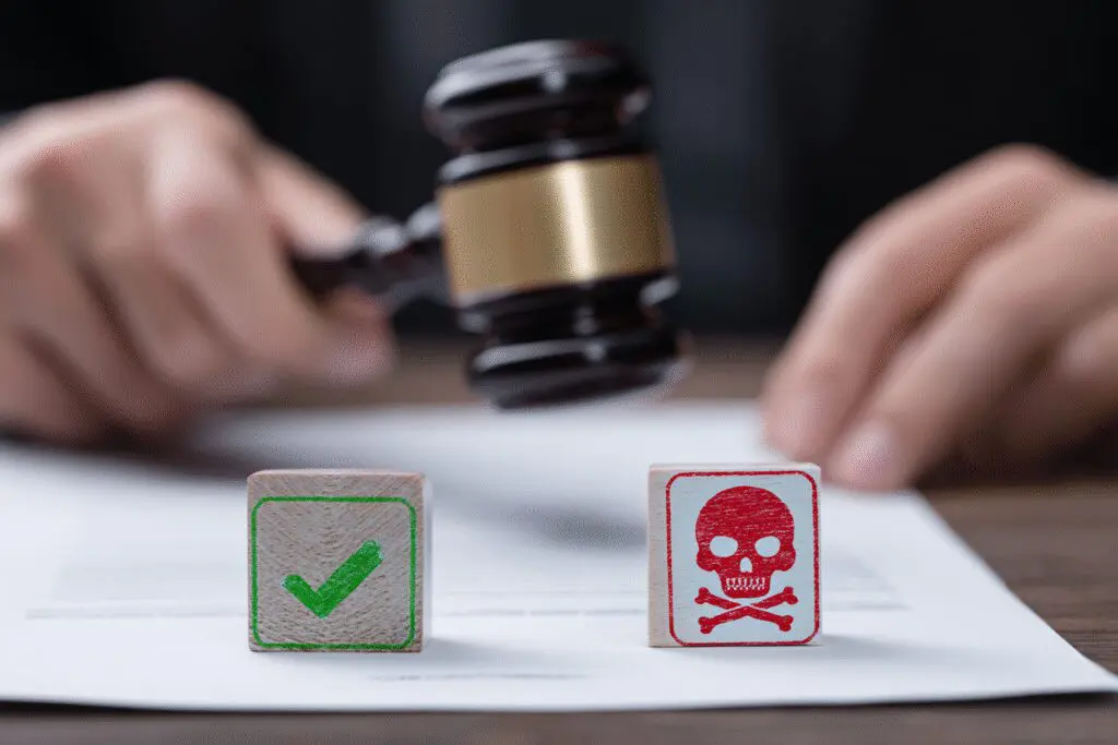 A judges gavel deciding between a legit and scam stamp answering the FAQ is No Compromise Gaming legit A judges gavel deciding between a legit and scam stamp answering the FAQ is No Compromise Gaming legit