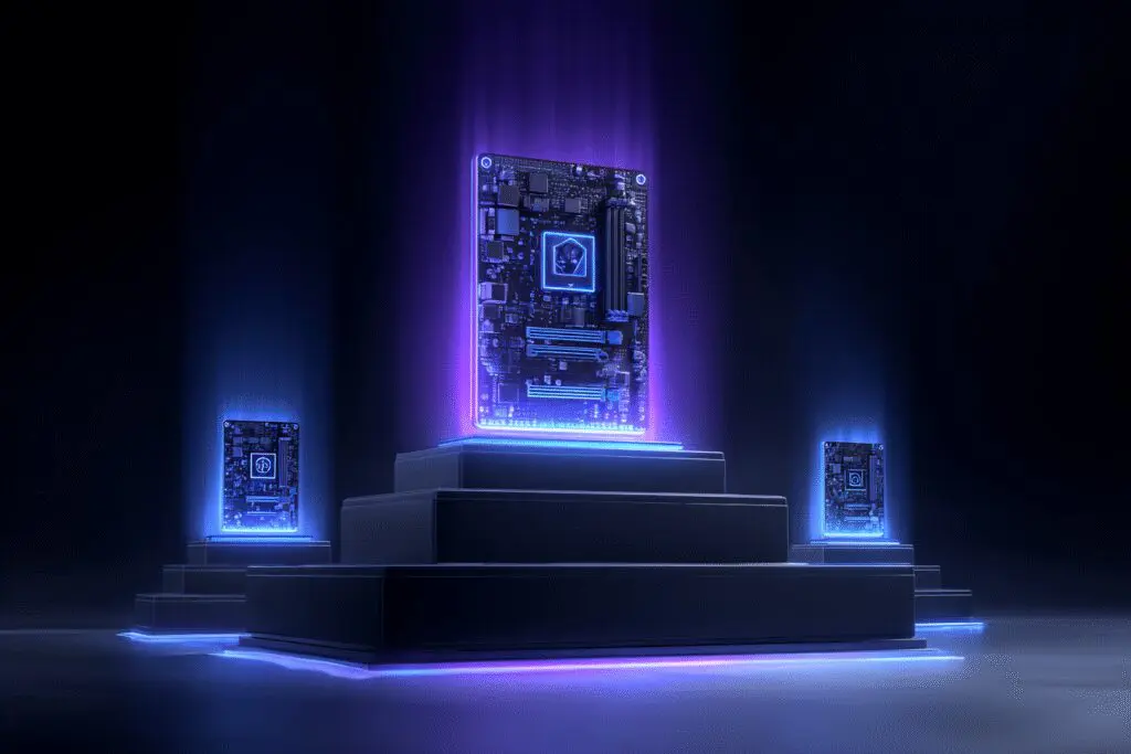 A motherboard on a winners podium answering the FAQ on what is the best motherboard for gaming A motherboard on a winners podium answering the FAQ on what is the best motherboard for gaming