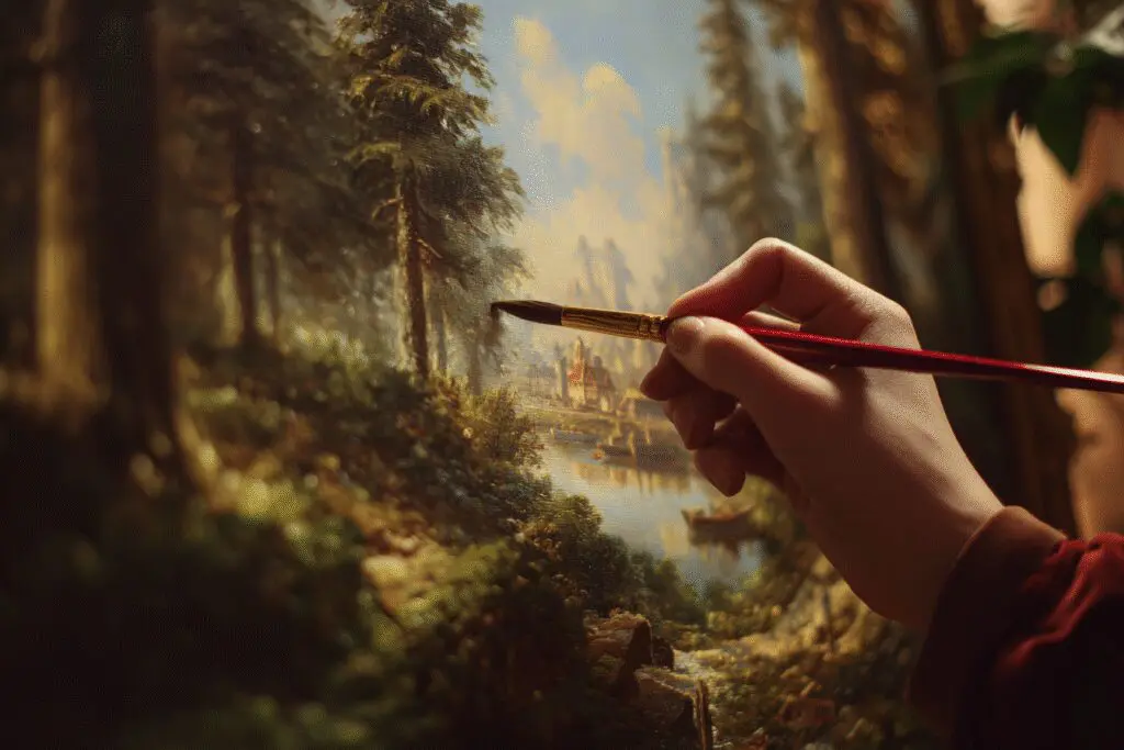 A paintbrush magically sharpening a blurry painting a metaphor for the FAQ on what is FSR Gaming A paintbrush magically sharpening a blurry painting a metaphor for the FAQ on what is FSR Gaming