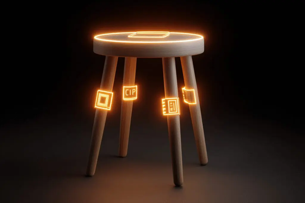 A stable three-legged stool made of PC components explaining the answer to the FAQ on what are good specs for a gaming PC A stable three-legged stool made of PC components explaining the answer to the FAQ on what are good specs for a gaming PC