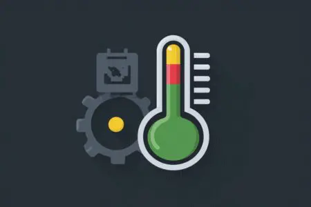 A thermometer in a safe green zone next to a CPU illustrating what temperature a CPU should be while gaming