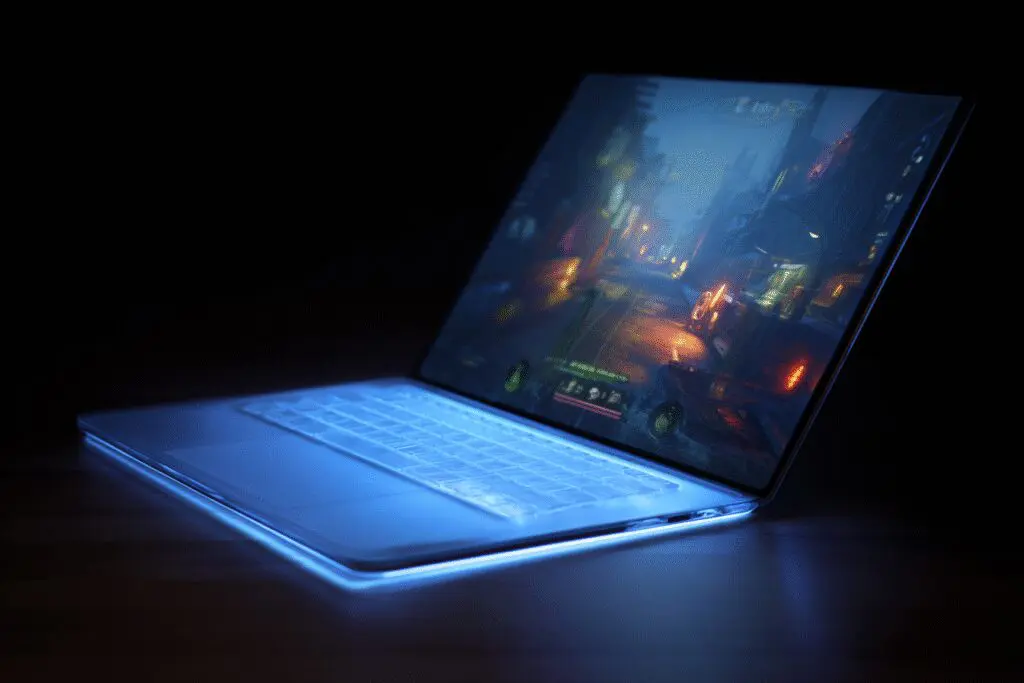 A thin laptop projecting a casual game answering is Intel Iris Xe Graphics good for gaming