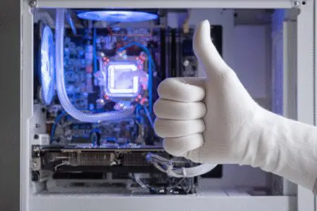 A white-gloved hand giving a thumbs-up to a PC answering is Skytech gaming good