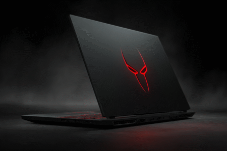 An HP laptop with a glowing red OMEN logo illustrating if are HP laptops good for gaming