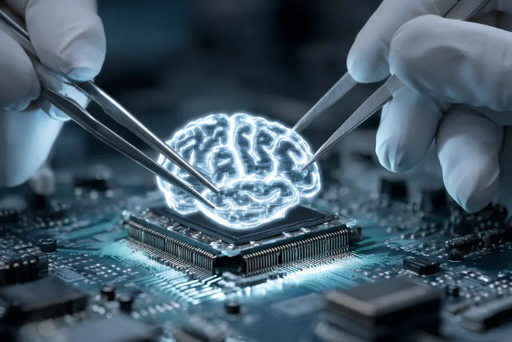 Hands performing brain surgery on a motherboard answering the FAQ on how to update motherboard BIOS Hands performing brain surgery on a motherboard answering the FAQ on how to update motherboard BIOS