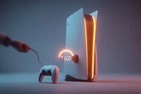 Plugging in a high-speed cable to boost console performance showing how to get 120 FPS on PS5