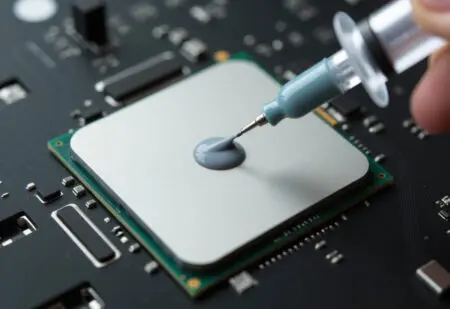 a close-up shot showing the correct pea-sized dot for how to apply thermal paste to a cpu
