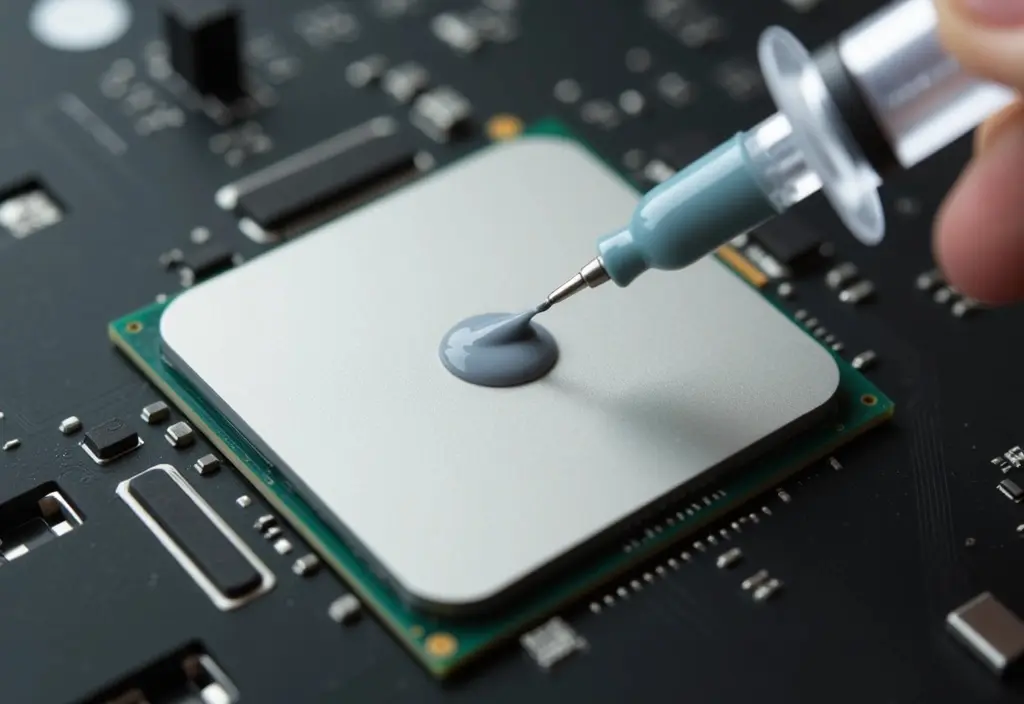 a close-up shot showing the correct pea-sized dot for how to apply thermal paste to a cpu