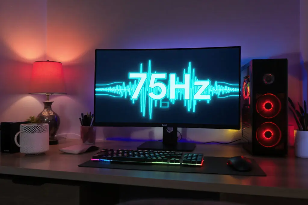a comfortable budget-friendly pc gaming nook representing 75hz as a solid choice for budget pcs a comfortable budget-friendly pc gaming nook representing 75hz as a solid choice for budget pcs