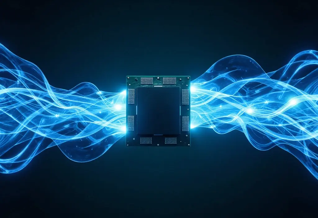 a cpu with contrasting air currents and liquid streams illustrating air cooling vs liquid cooling aio