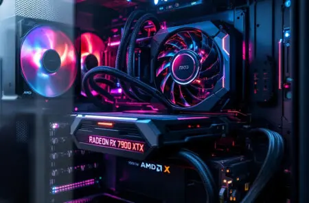 a high-end amd radeon rx 7900 xtx card powered by a 1000w psu representing the best power supply for an amd radeon rx 7900 xtx
