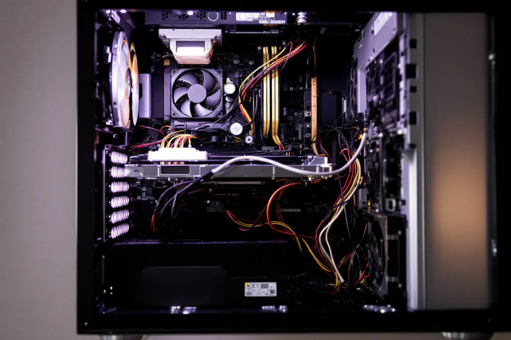 a photo from inside a pc showing how a psu connects to and powers all the components