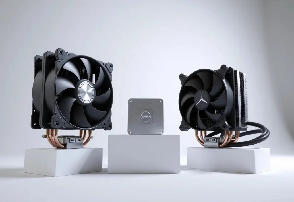 a photo showing the visual difference in air cooling vs liquid cooling aio for a cpu