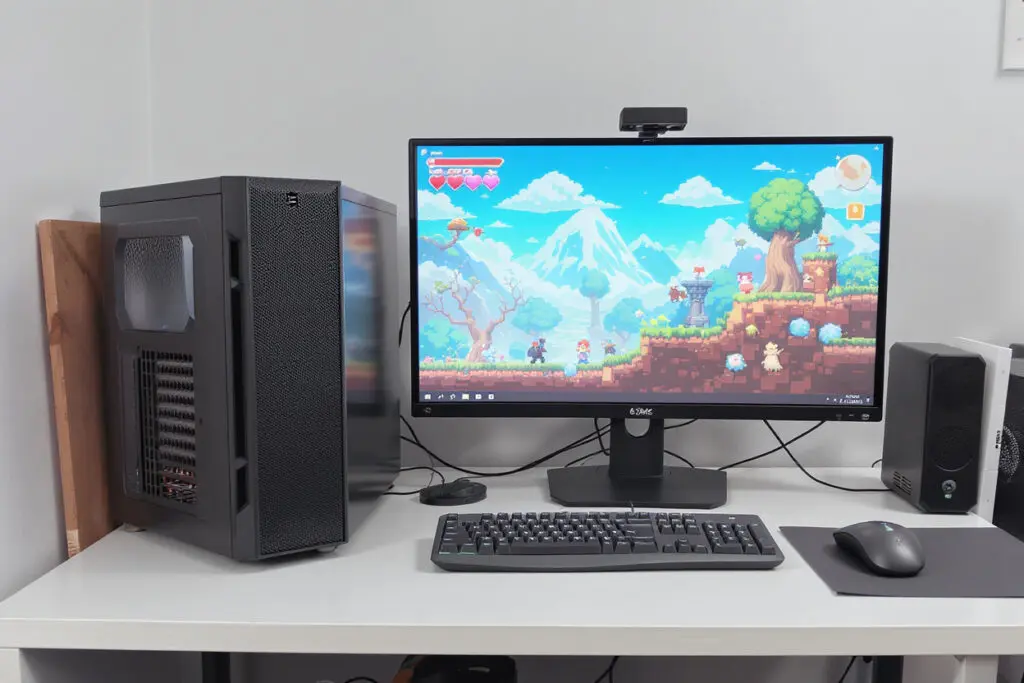a practical and clean budget pc setup representing 75hz as a solid choice for gaming