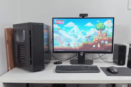 a practical and clean budget pc setup representing 75hz as a solid choice for gaming
