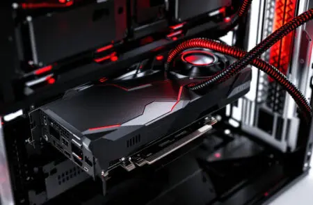an amd radeon rx 7800 xt graphics card installed and powered by a 750w psu representing the best power supply for an amd radeon rx 7800 xt