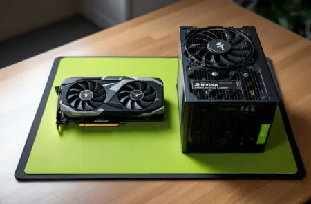 an nvidia rtx 4060 graphics card next to a compatible power supply showing the best power supply for an rtx 4060