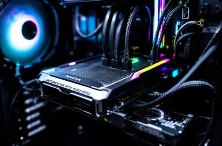 an nvidia rtx 4070 graphics card installed in a pc and connected to a powerful high-quality power supply