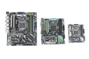 three motherboards of varying sizes=