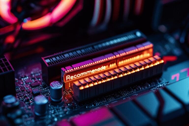 An infographic for a 2025 gaming RAM guide showing 8GB 16GB and 32GB options with the 16GB option highlighted as Recommended