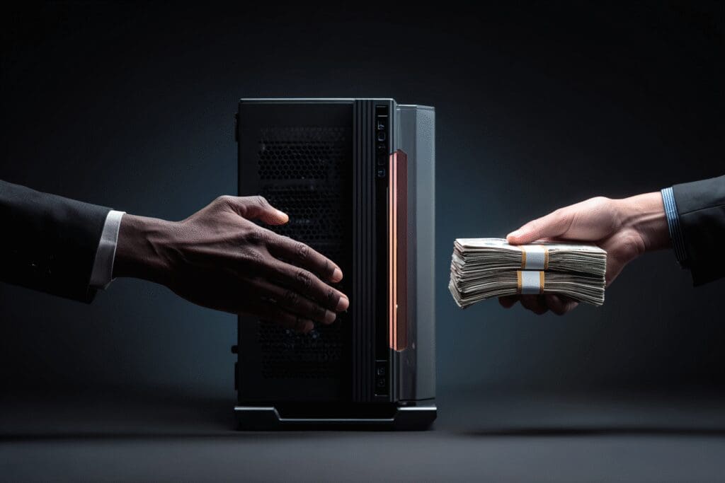 A PC with a choice between a handshake or cash a guide for the FAQ on where to sell my gaming PC