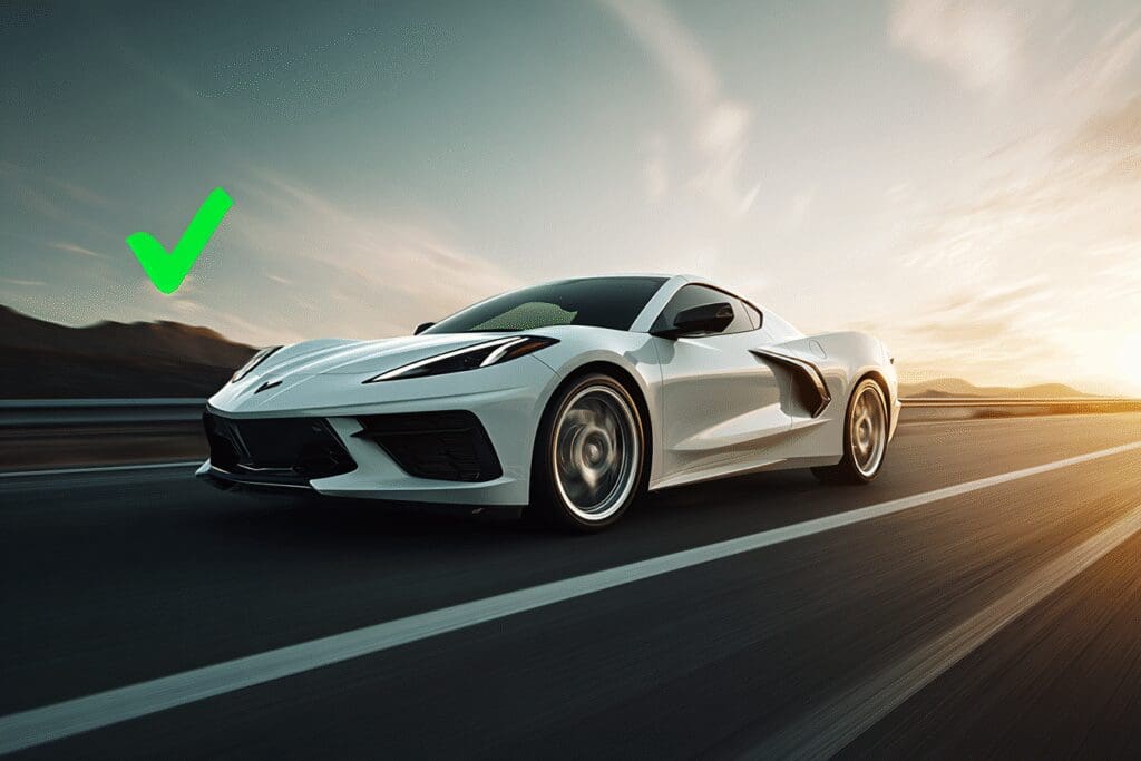 A capable sports car driving smoothly answering the FAQ is 60 FPS good for gaming