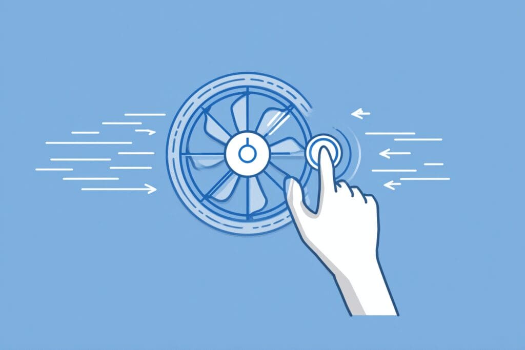 A hand turning a dial to increase the wind from a fan answering the FAQ on how to control fans on a PC