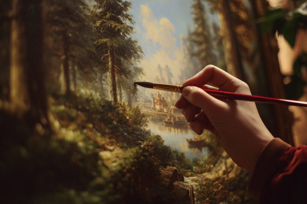 A paintbrush magically sharpening a blurry painting a metaphor for the FAQ on what is FSR Gaming