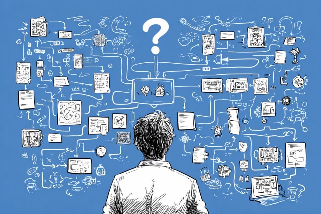 A person following a flowchart to a final motherboard a guide for the FAQ on how to pick a motherboard