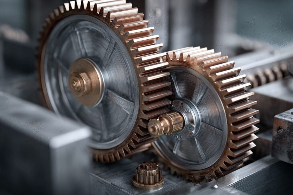 A synchronizer gear locking two other gears together answering the FAQ on what is VSync in games