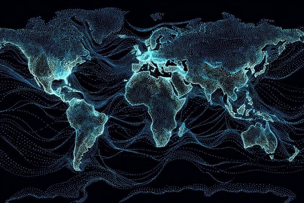 A world map with a pulsing heartbeat of players illustrating the answer to the FAQ is PC gaming still popular