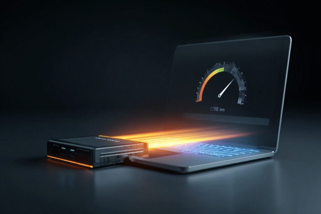 An external GPU boosting a laptops performance answering the FAQ on how to increase FPS on a laptop