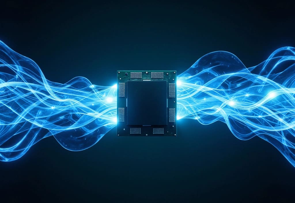 a cpu with contrasting air currents and liquid streams illustrating air cooling vs liquid cooling aio